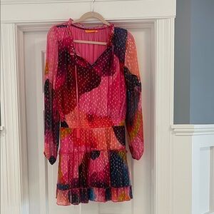 Oliphant Long Sleeve Mini Dress - pink / multi-color - size Small
